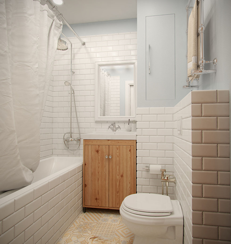 Интерьер ванной комнаты, однокомнатная квартира 36м2, м. Пражская, Москва - фото 1